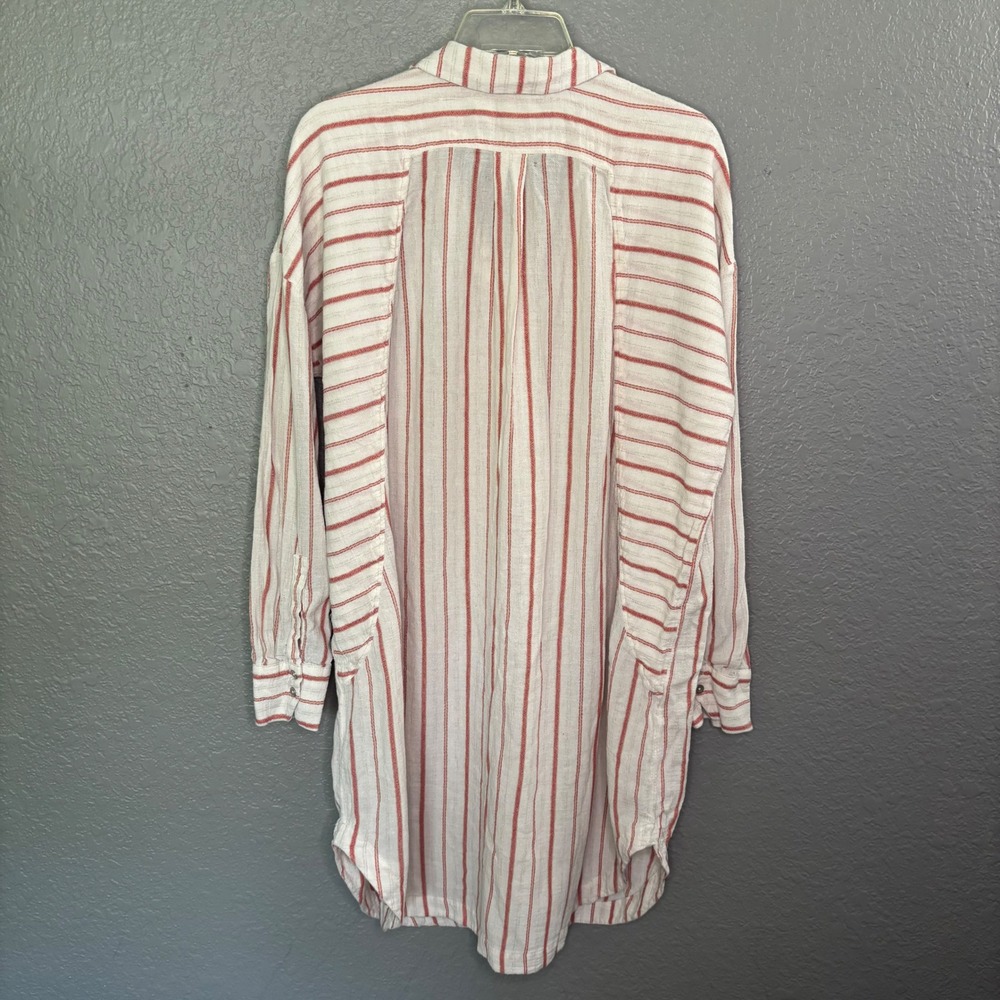 Free People Medium Pencil Stripe Night Shirt Gown Cotton Cottage Minimal Lagen - Picture 2 of 8
